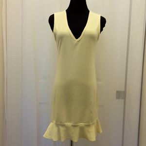 Sundays butter yellow vneck sleeveless terry dress with peplum flounce sz S